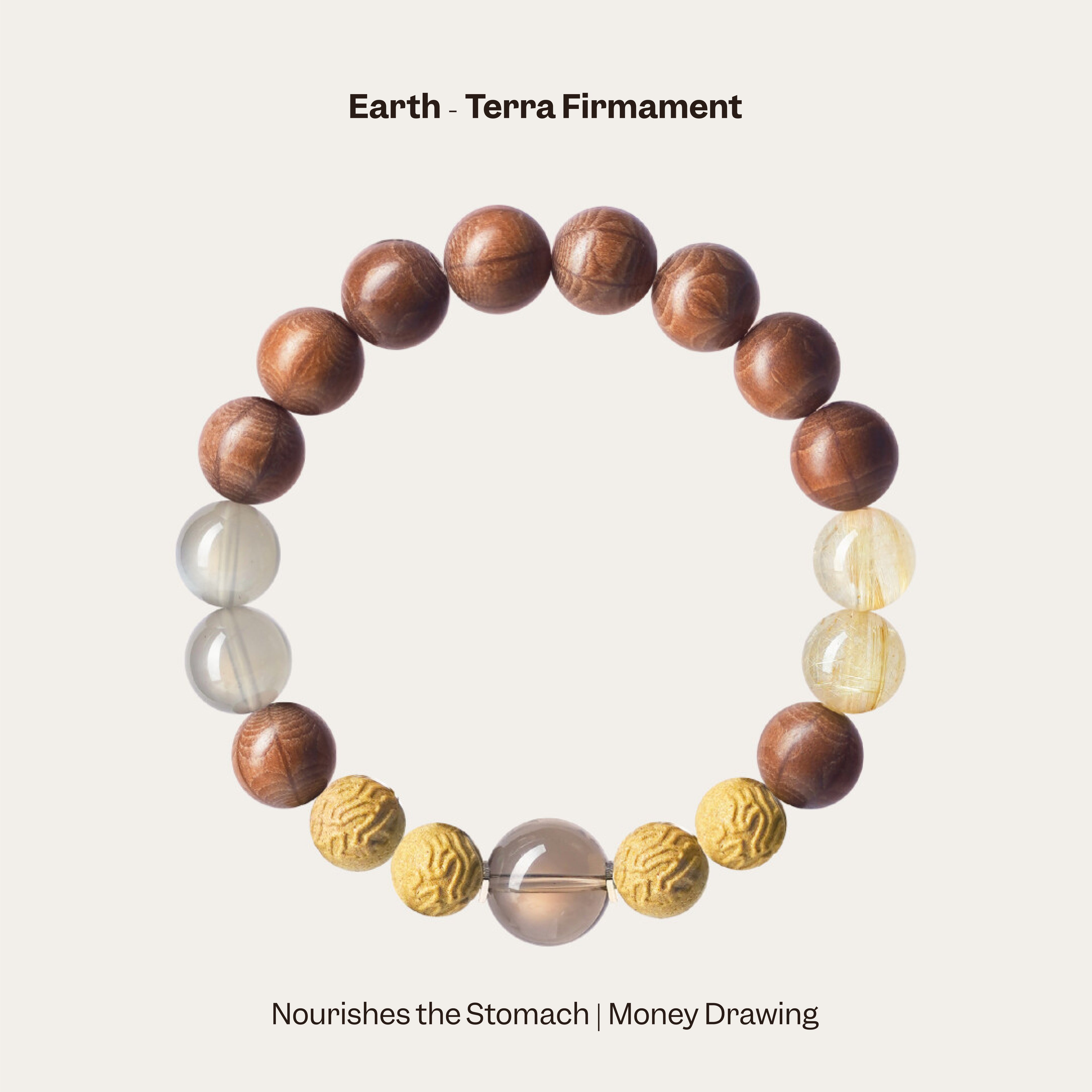Earth Element incense bracelet with crystals and wood, money drawing
