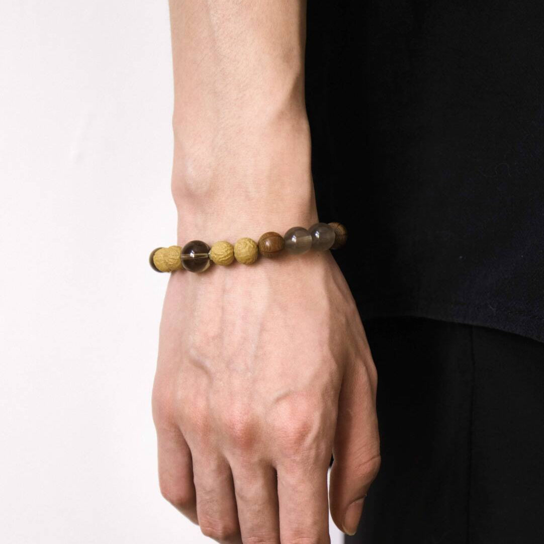 Earth Element incense bracelet with crystals and wood, money drawing