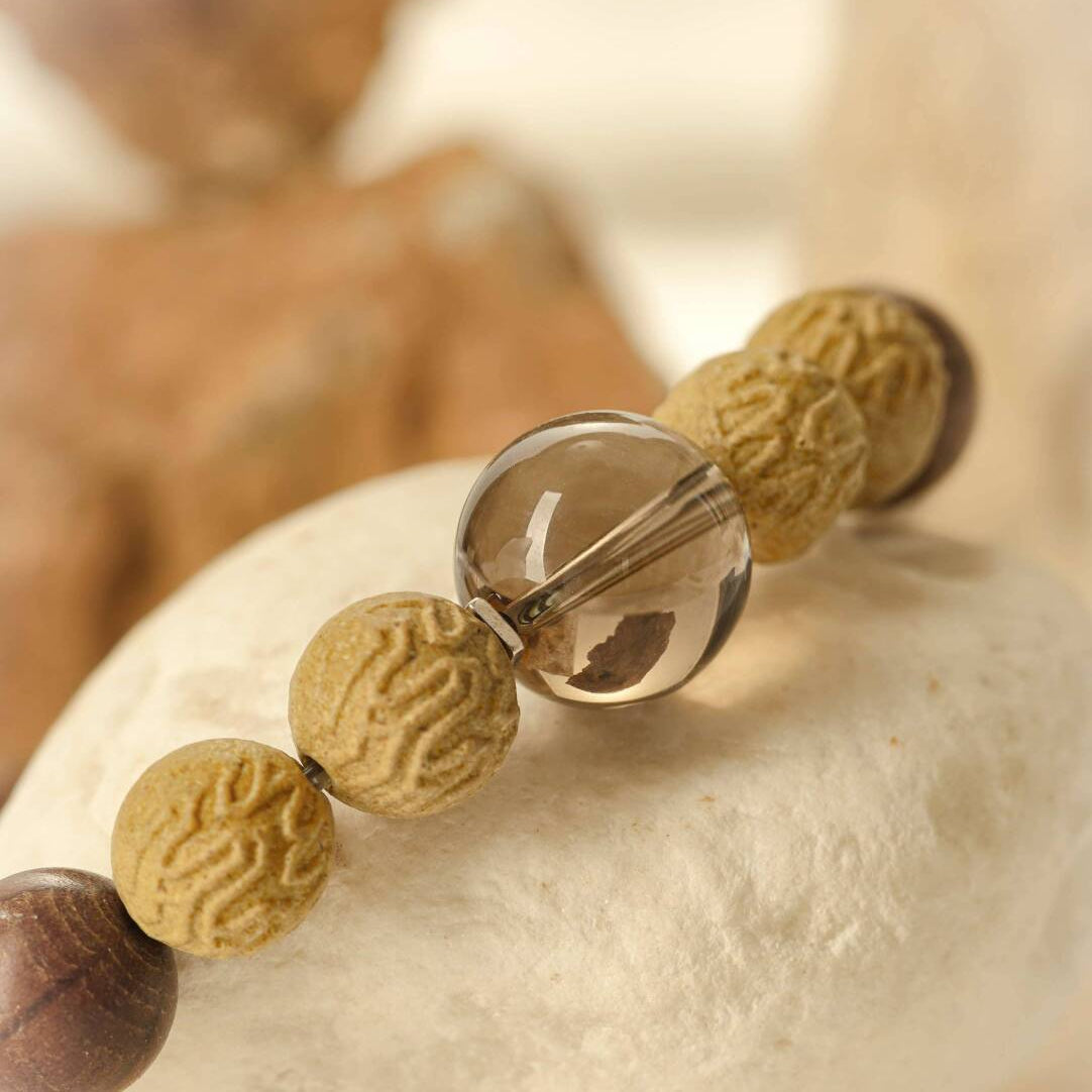 Earth Element incense bracelet with crystals and wood, money drawing