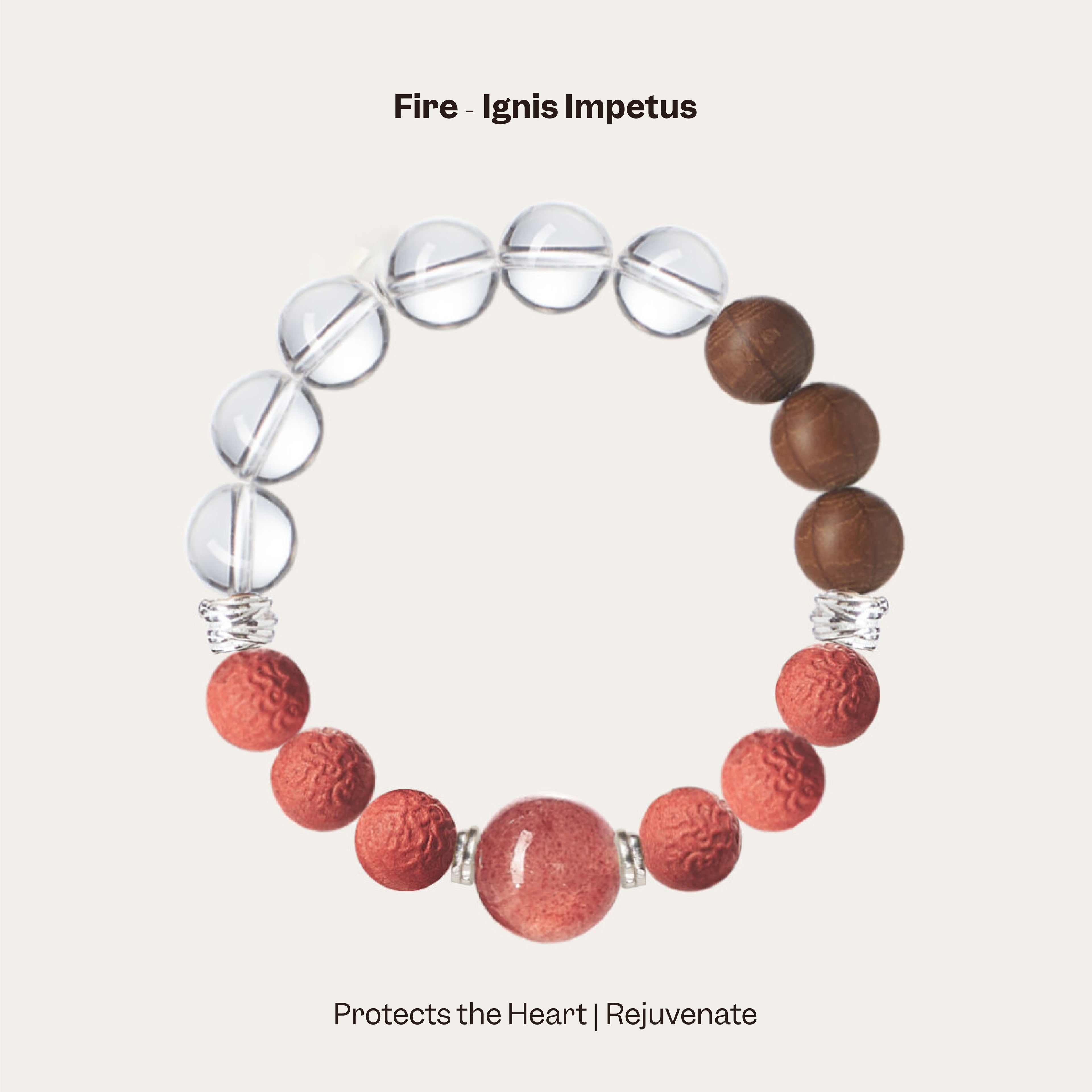 Fire Element incense bracelet with crystals and wood, helps rejuvenate