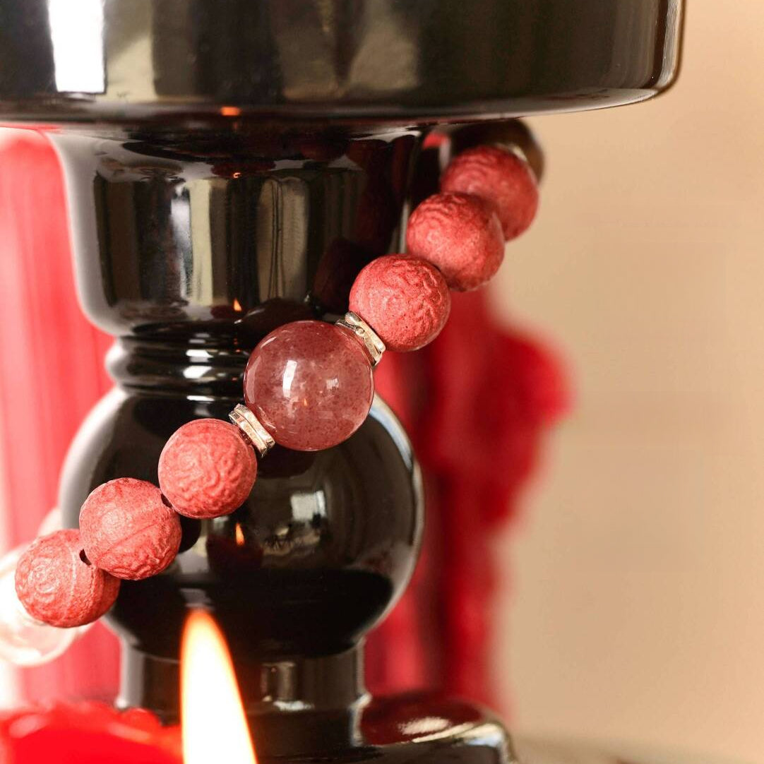 Fire Element incense bracelet with crystals and wood, helps rejuvenate