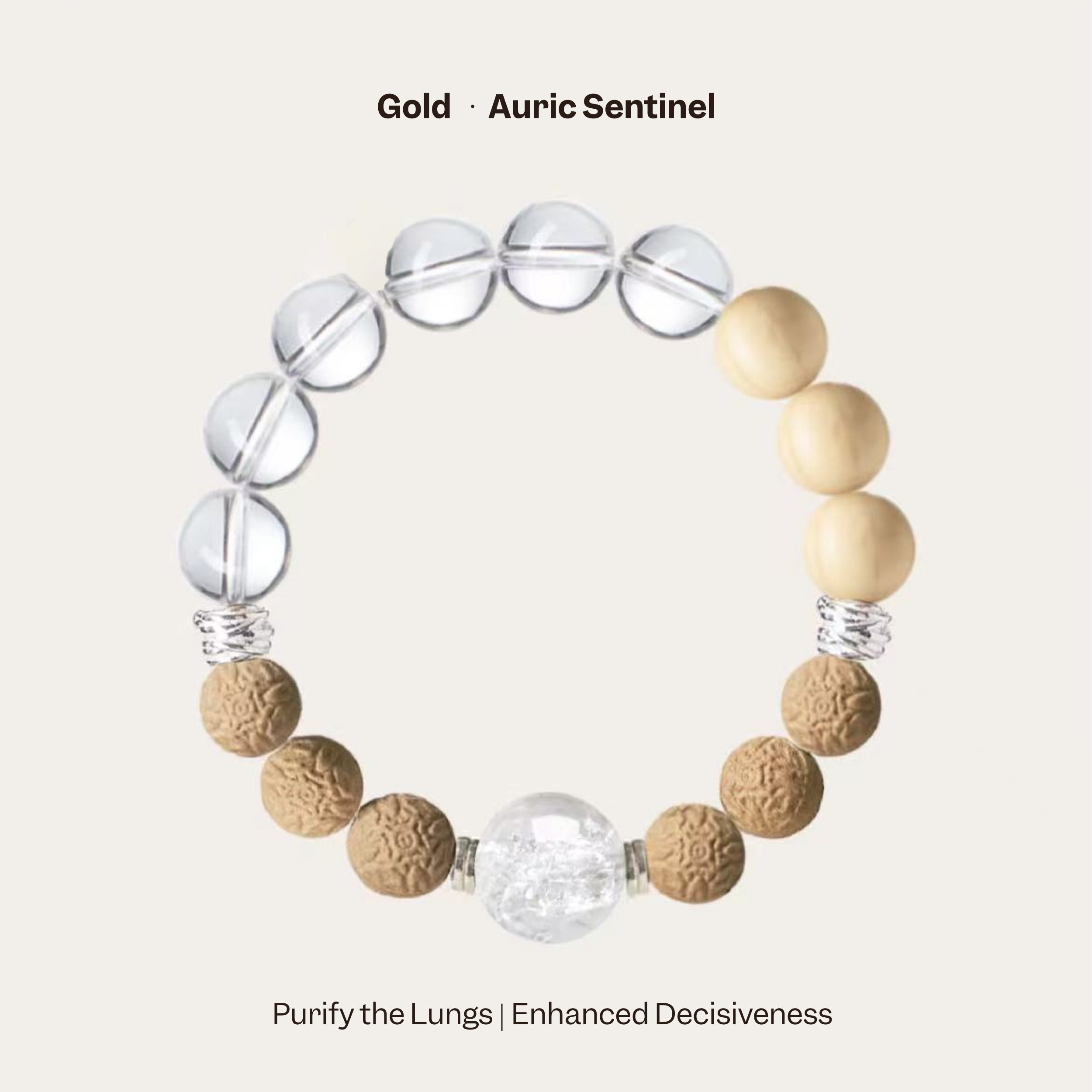 Metal Element incense bracelet with crystals and wood, helps enhance decisiveness