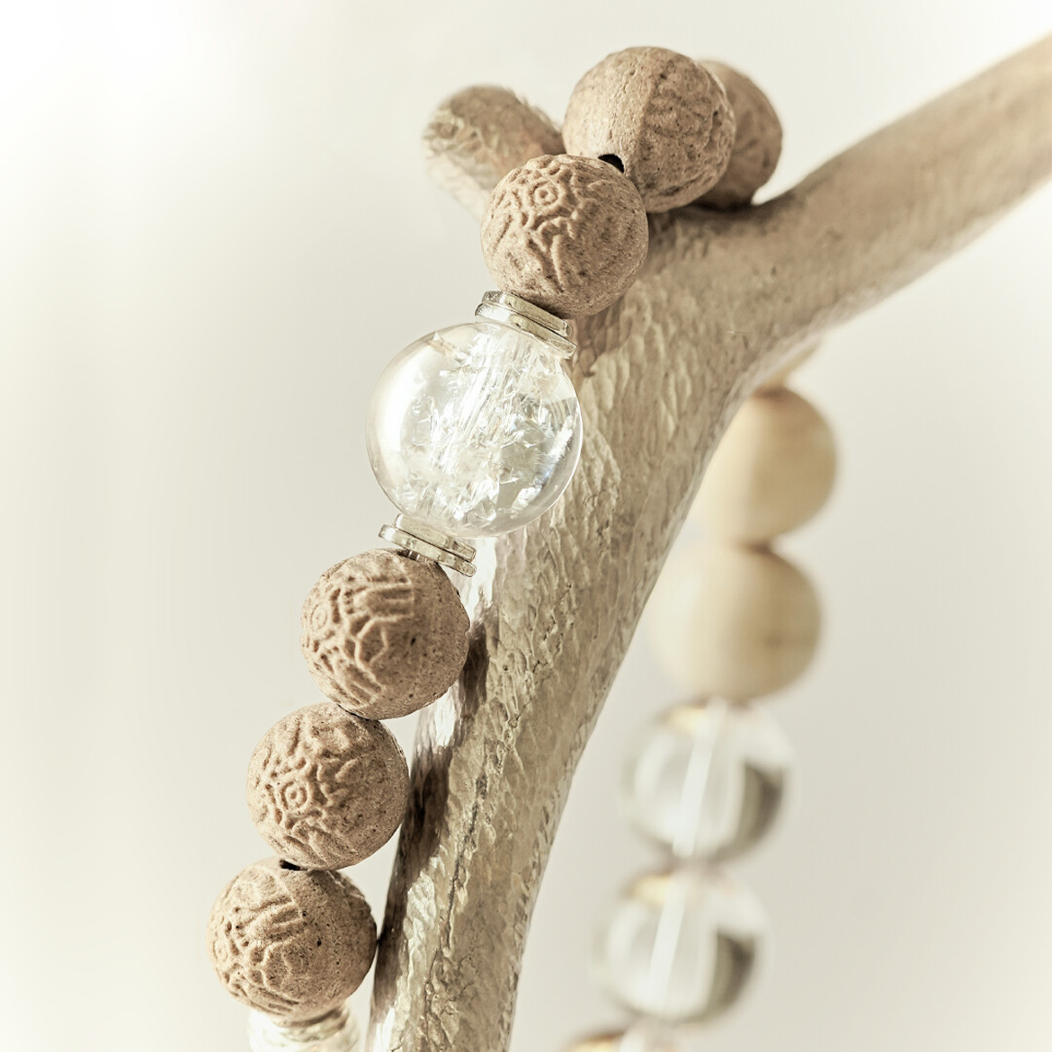 Metal Element incense bracelet with crystals and wood, helps enhance decisiveness