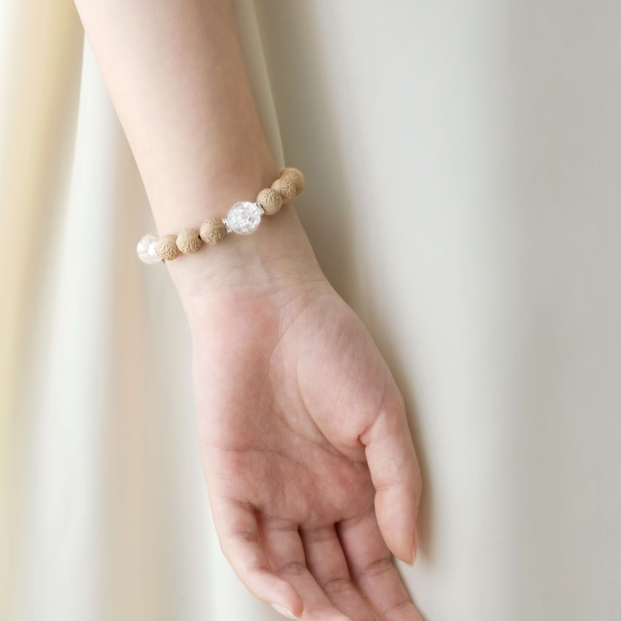 Metal Element incense bracelet with crystals and wood, helps enhance decisiveness