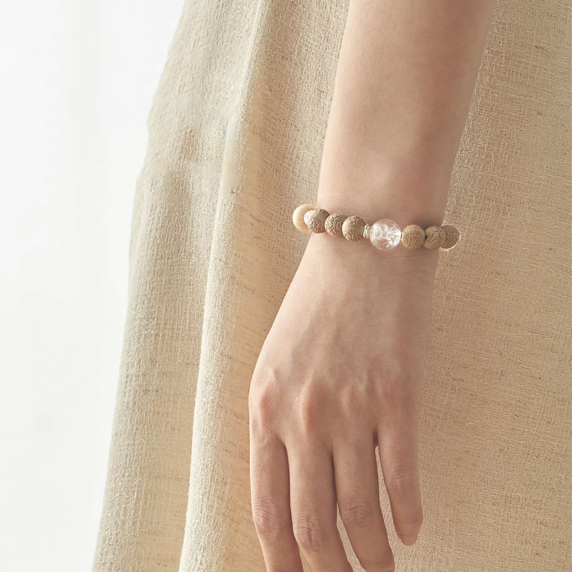 Metal Element incense bracelet with crystals and wood, helps enhance decisiveness