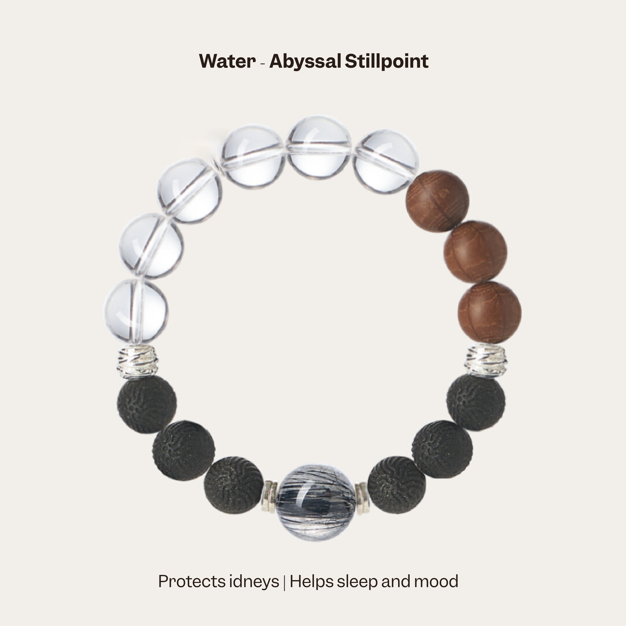 Water Element incense bracelet with crystals and wood, helps sleep and mood