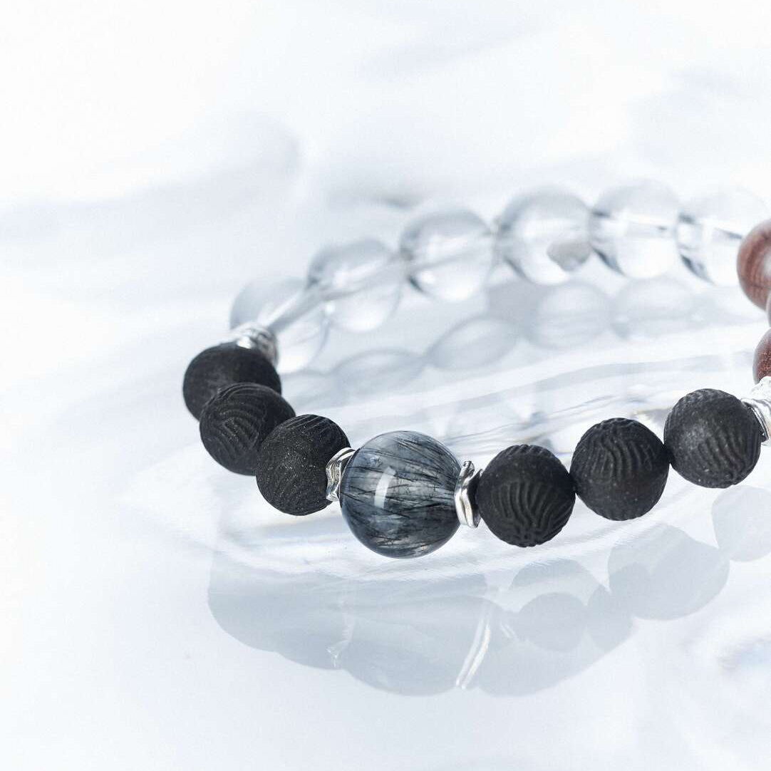 Water Element incense bracelet with crystals and wood, helps sleep and mood
