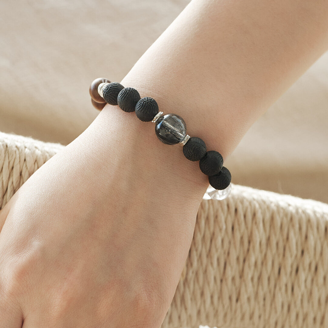 Water Element incense bracelet with crystals and wood, helps sleep and mood