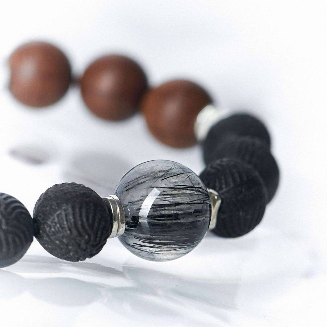 Water Element incense bracelet with crystals and wood, helps sleep and mood